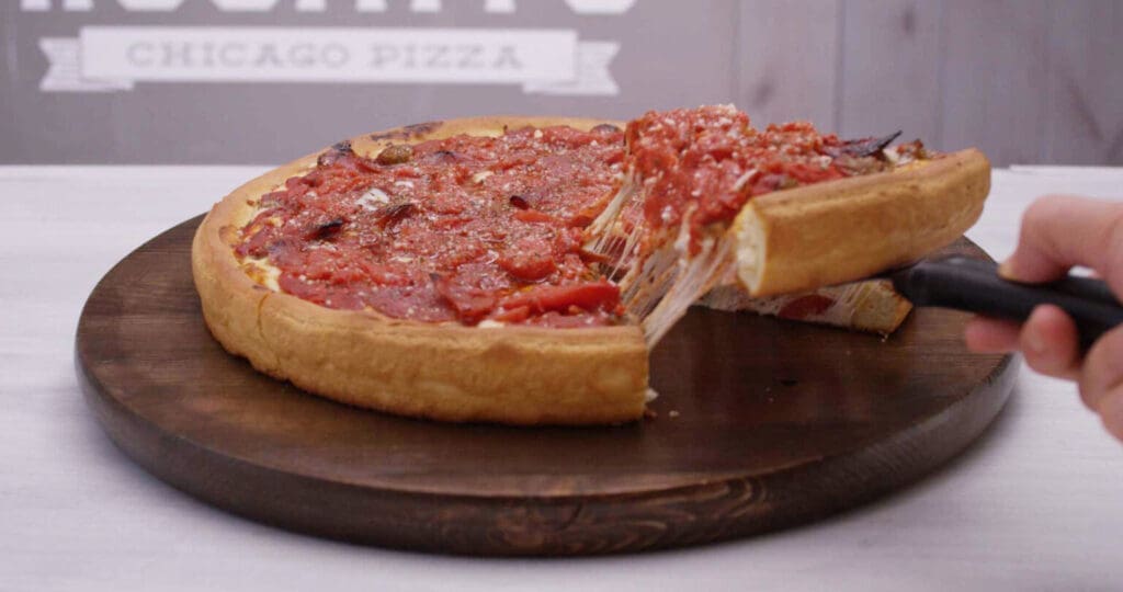 Grab a slice and go — Rosati’s Pizza makes pick-up easy with a drive-thru window. (Photo courtesy of Rosati’s Pizza)