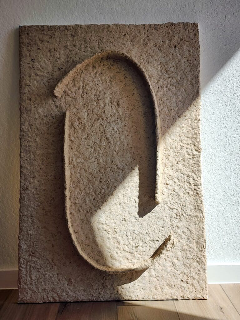 Sevgi Oluk's papier-mâché over canvas work "Shadow + Texture," featured in Archway Gallery's 17th Annual Juried Exhibition, on view through July 31, 2025. (Courtesy Archway Gallery, Houston)