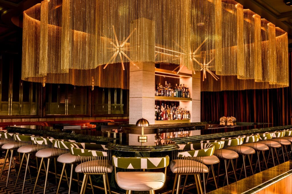 The Mont’s interior exudes mid-century glamour with a modern edge. (Photo by Samantha Marie Photography)