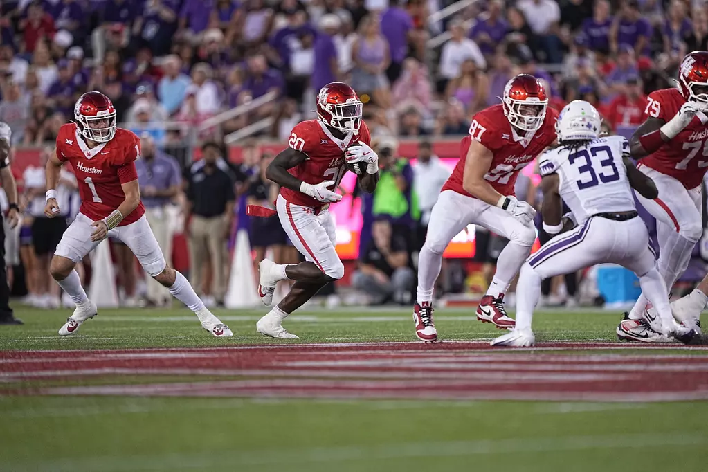 J'Marion Burnette turned one short Conner Weigman pass into a ling touchdown.  (Photo by Jordan Burgess/courtesy Houston Athletics).