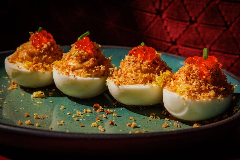 The deviled eggs at Caché come with a twist: they are panko-crusted and have a Creole filling. (Photo by Samantha Marie Photography)