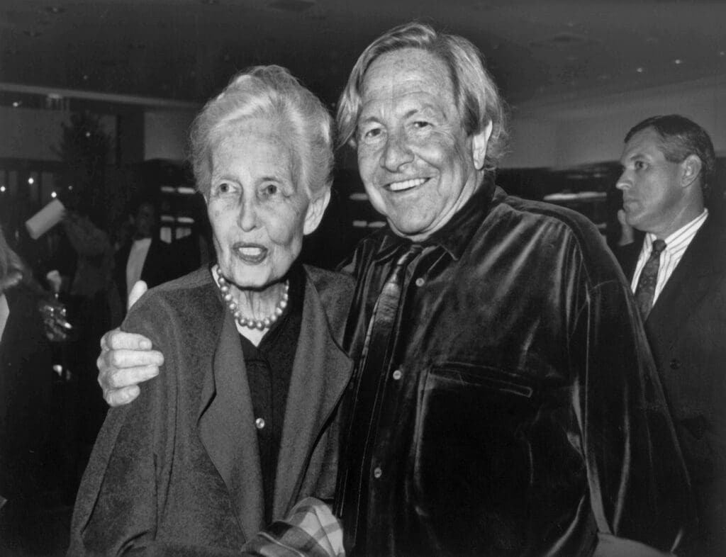 Dominique de Menil and Robert Rauschenberg, Houston, 1991. (Photo by Annie Amante. Courtesy of Menil Archives, The Menil Collection, Houston.)