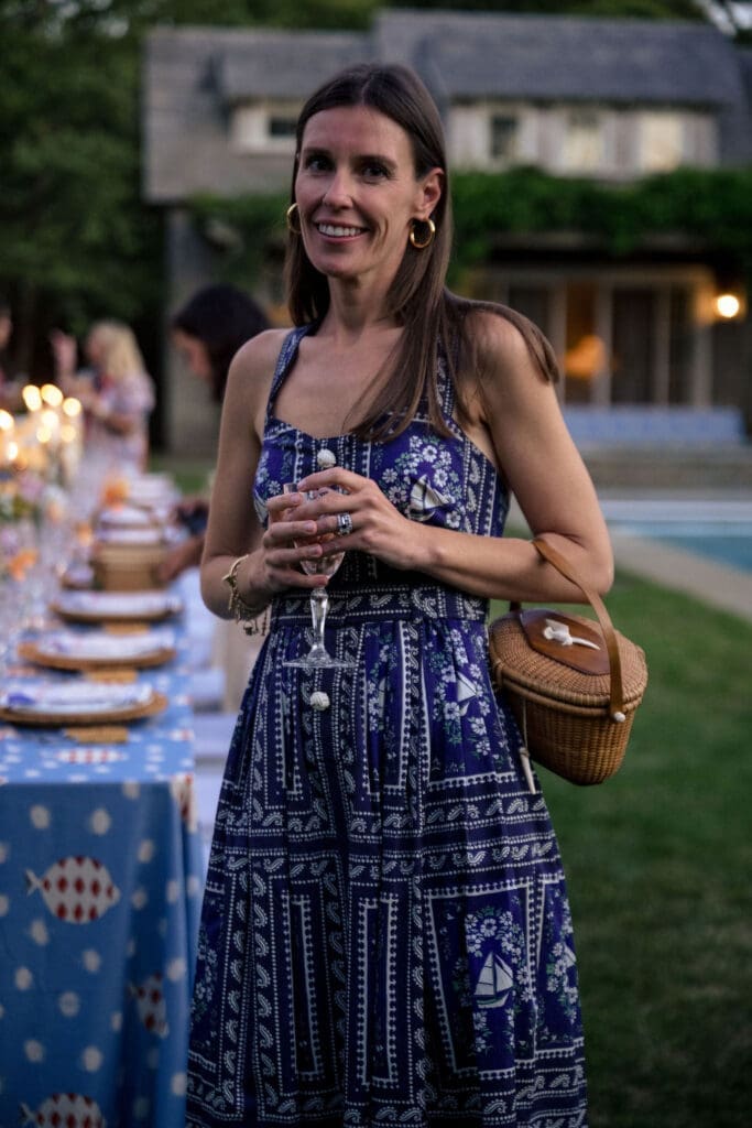 Maddy Grayson, co-founder of Tuckernuck, among guests attending the Hunter Bell fashion-themed dinner party in Nantucket. (Photo by Charity Grace Photography)