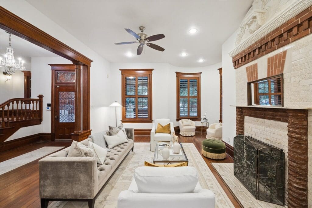 Contemporary lighting and ceiling fans are part of the careful renovation of the home at 1011 Heights Blvd. (Photo by TK Images)