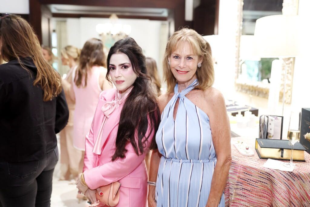 Maha Khan, Cheryl Byington at the Annoushka Jewelry fête at the River Oaks home of Frances Moody Buzbee (Photo by Quy Tran)