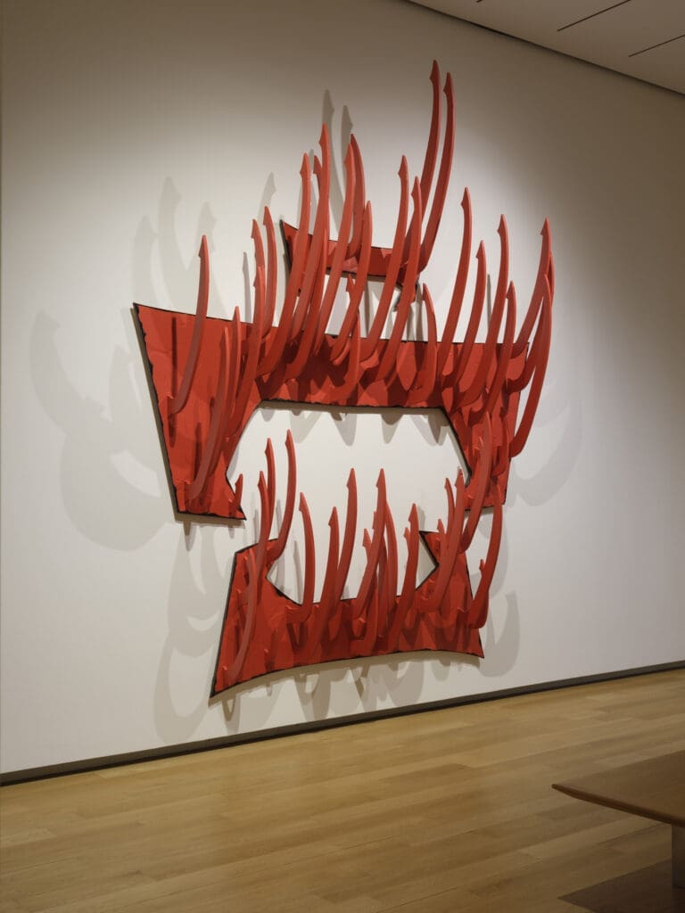 Red works with upward-flaming protrusions provide a vivid counterpoint to the exhibition. (Photo by The Modern Art Museum of Fort Worth )