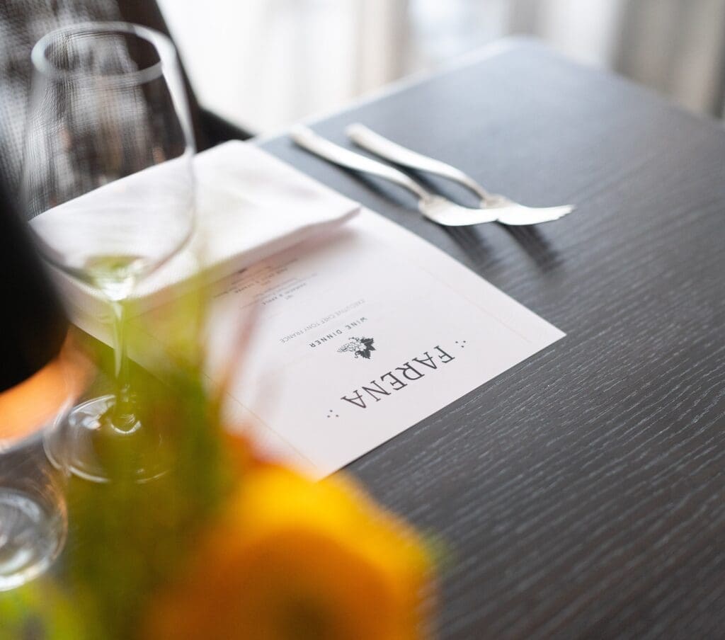 A Massolino wine dinner menu awaited guests at Farena, where Executive Chef Tony France curated six-course pairings that celebrated Italian tradition and luxury. (Photo by Farena)