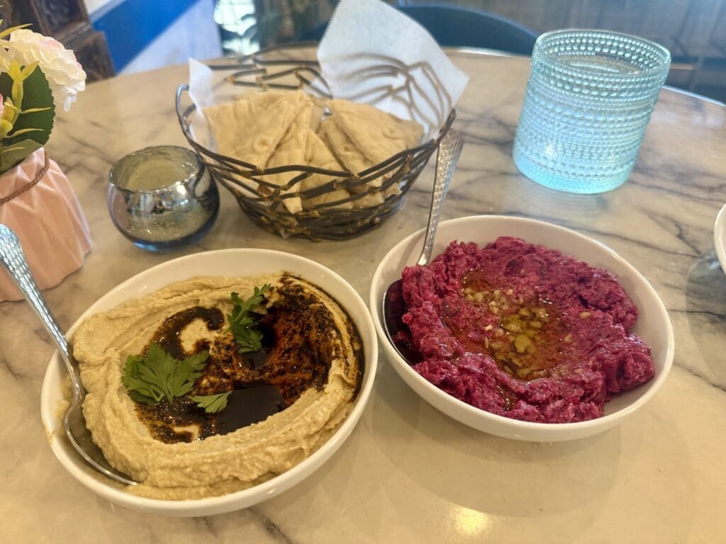 Start with the spicy hummus or Pink Sultan at Elia (or both). (Photo by Megan Ziots)
