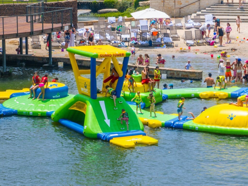 The Splash Safari Aqua Park features inflatable obstacle courses. (Photo by Horseshoe Bay Resort)