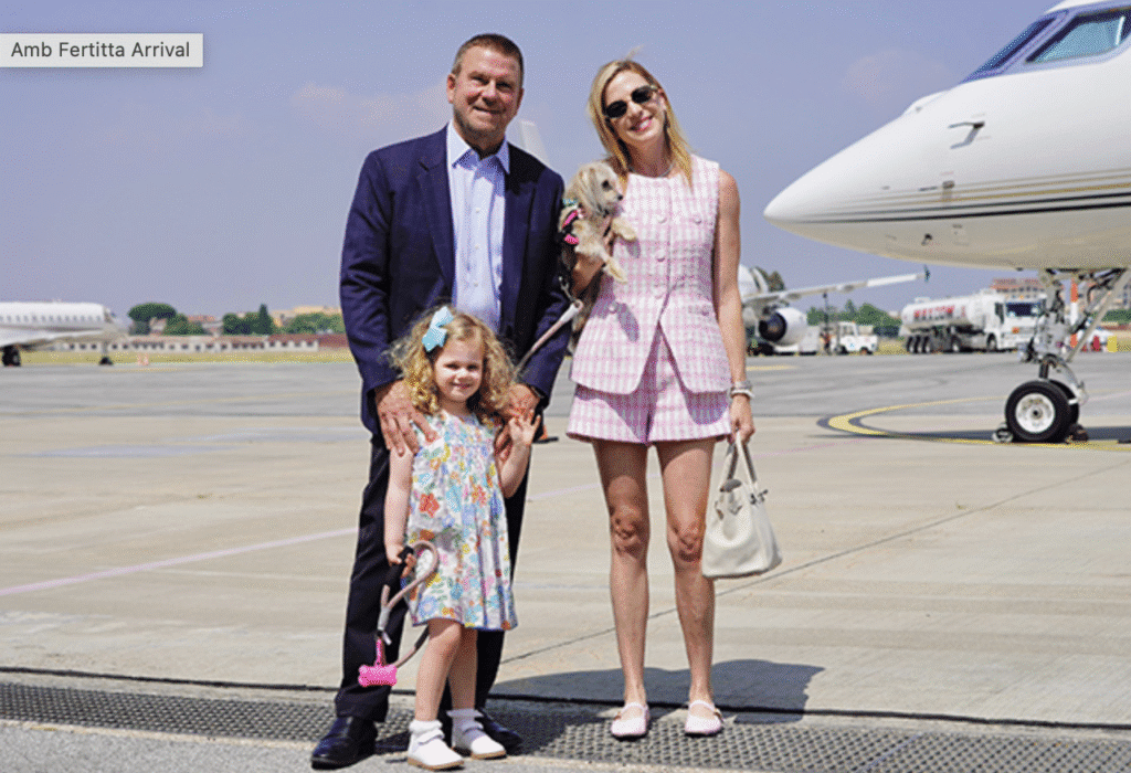 Ambassador Tilman and Lauren Fertitta with daughter Elle arrive in Rome in July for his post as ambassador. (Photo by Instagram)