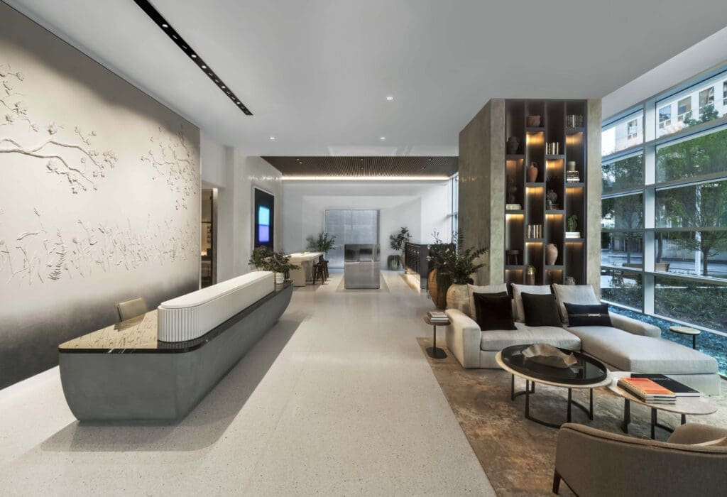 The lobby of 2811 Maple leaves an impression. (Photo by Eric Laignel)