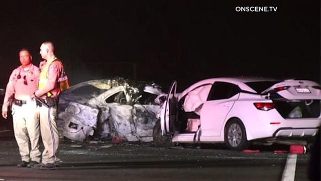 The OnSceneTV.com photo shows just how badly burned the car Glenn Cadrez ran to in order to save a man is.