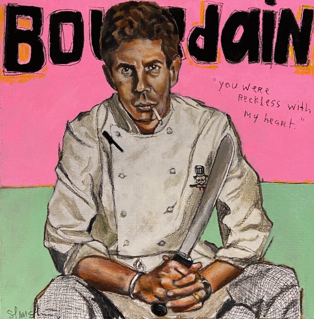 Featured at Houston Art Weeks, Tra Slaughter’s portrait of Anthony Bourdain pairs grit with vulnerability. (Photo courtesy Tra Slaughter)