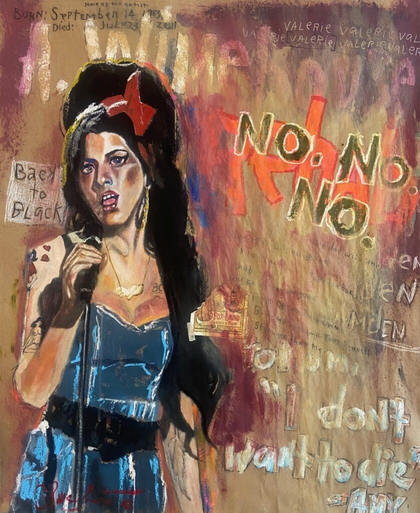 Featured at Houston Art Weeks, Tra Slaughter’s portrait of Amy Winehouse captures both her fragility and fierce spirit. (Photo courtesy Tra Slaughter)