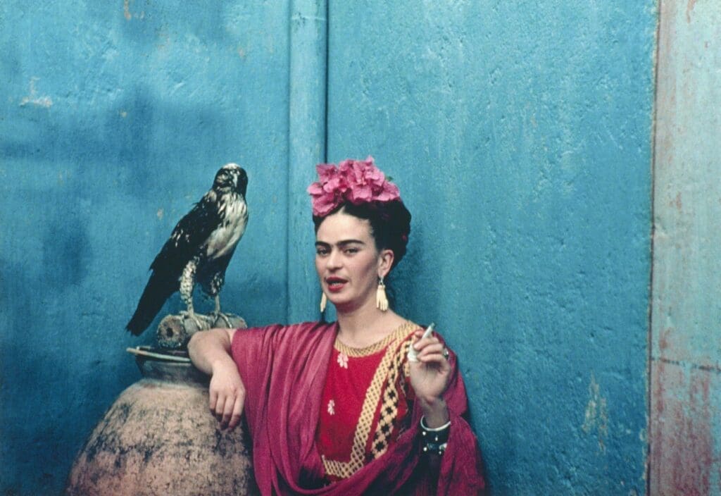 Nickolas Muray's "Frida with Her Pet Eagle, Coyoacán," 1939, printed 2024, at the Museum of Fine Arts, Houston. (© Nickolas Muray Photo Archives)