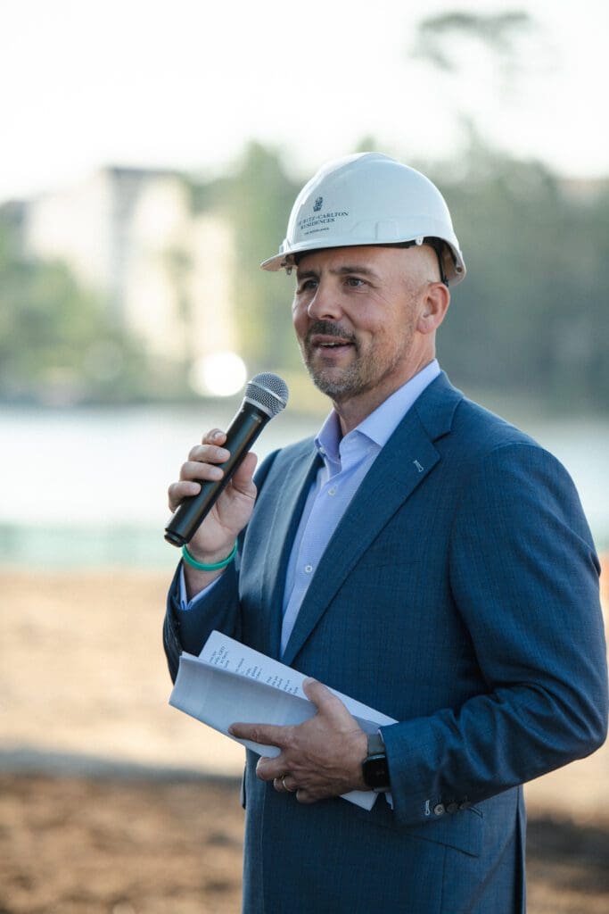 Howard Hughes CEO David O'Reilly spoke at the "topping out" ceremony at The Ritz-Carlton Residences, The Woodlands too. (Photo courtesy Howard Hughes Corp.)
