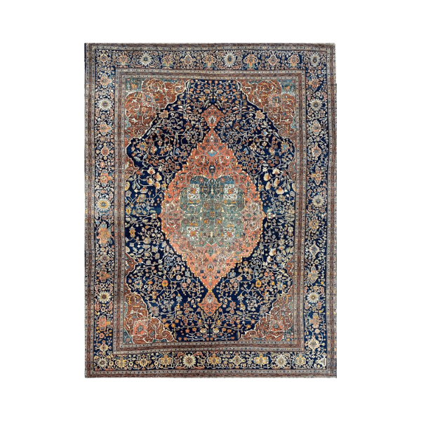 The 11×15 Antique Persian Farahan Rug, with its deep midnight hues and intricate floral medallions, brings poetic depth and drama to contemporary Dallas living rooms.