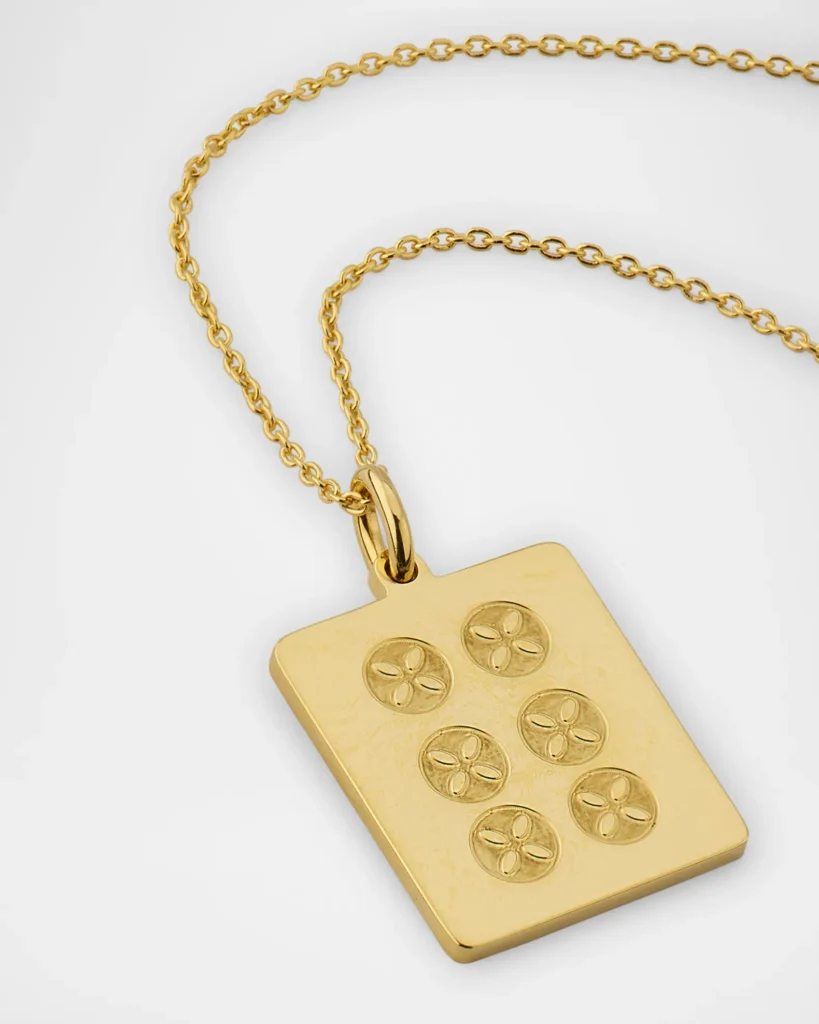 This elegant necklace is an understated nod to the game of mah jong.