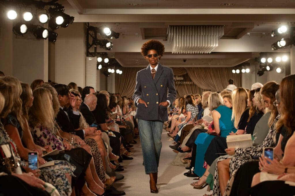 A model showcasing a fall look from Brunello Cucinelli (Photo by Tamytha Cameron)