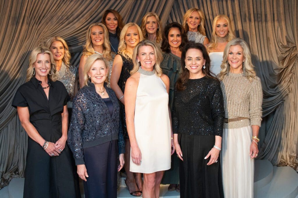 The 2025 Best Dressed honorees included Shelby Goff, Jacquelin Sewell Atkinson, Julie Bagley, Shannon Graham, Tracey Kozmetsky, Tracy Lange, Wendy Messmann, Lisa Rocchio, Sunie Solomon, and Katherine Wyker. Aileen Pratt was named a member of the "Hall of Fame." The Best Dressed are pictured with event chair Amy Hegi and Crystal Charity Ball's 2025 chairman Mary Martha Pickens. (Photo by Tamytha Cameron)