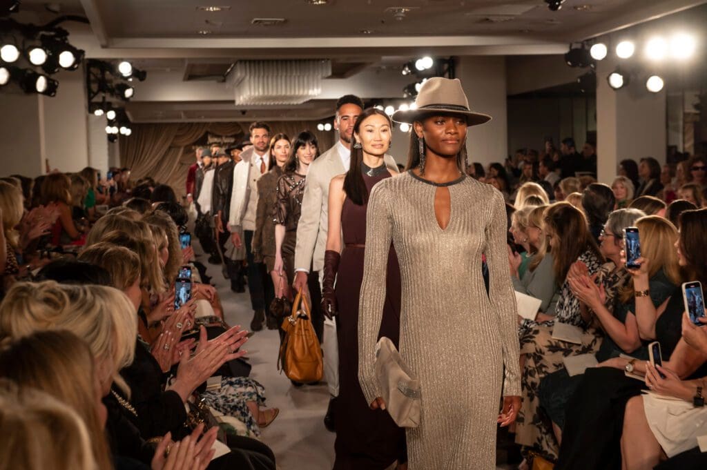 The runway finale from Brunello Cucinelli  at Crystal Charity Ball's 10 Best Dressed. (Photo by Tamytha Cameron)