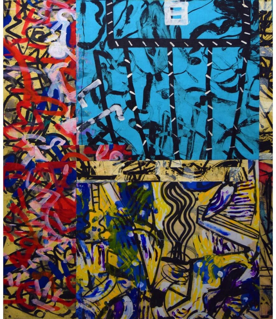 Ibsen Espada's "Modern Quilt," 2000, on loan to the University of Houston-Victorial Public Art Collection (STEM Building, loan courtesy Foltz Fine Art)

