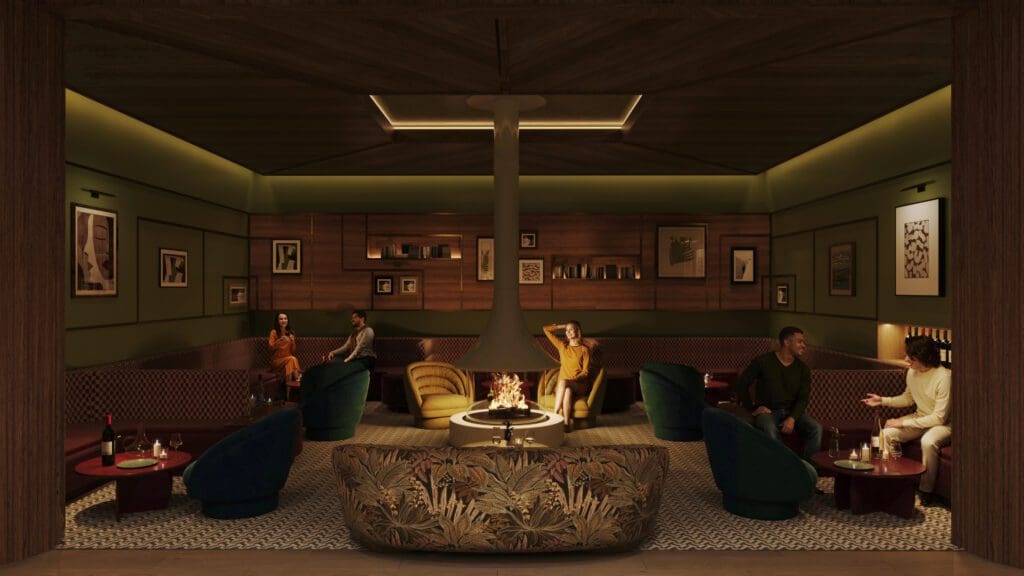 The main lounge in Houston's 55 Seventy private wine and social club (Photo by (Renderings courtesy of Gin Design Group))
