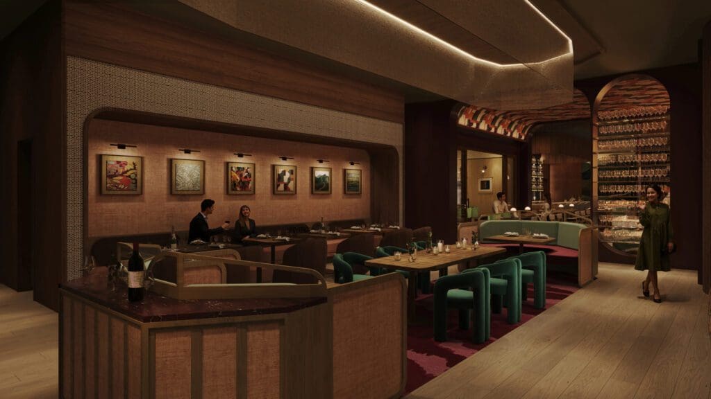 A view of the main lounge Houston's 55 Seventy private wine and social club (Photo by (Renderings courtesy of Gin Design Group))