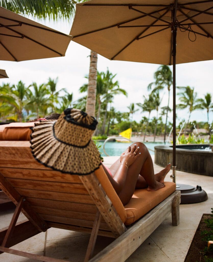 What I particularly appreciated about Kona Village was the availability of cabanas (no additional fee), loungers, and umbrellas. You don't need to set an alarm for 7 AM to go claim seats. (Photo by Kona Village, A Rosewood Resort)