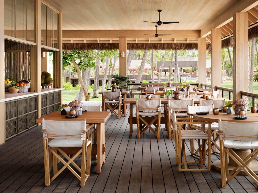For the Texans, I would be remiss if I didn't also highlight Kahuwai Cookhouse, Kona Village's on-property restaurant that celebrates Hawaii's cowboy culture, featuring Kiawe wood-fired cooking and traditional Hawaiian techniques like pickling and salting. (Photo by Kona Village, A Rosewood Resort)