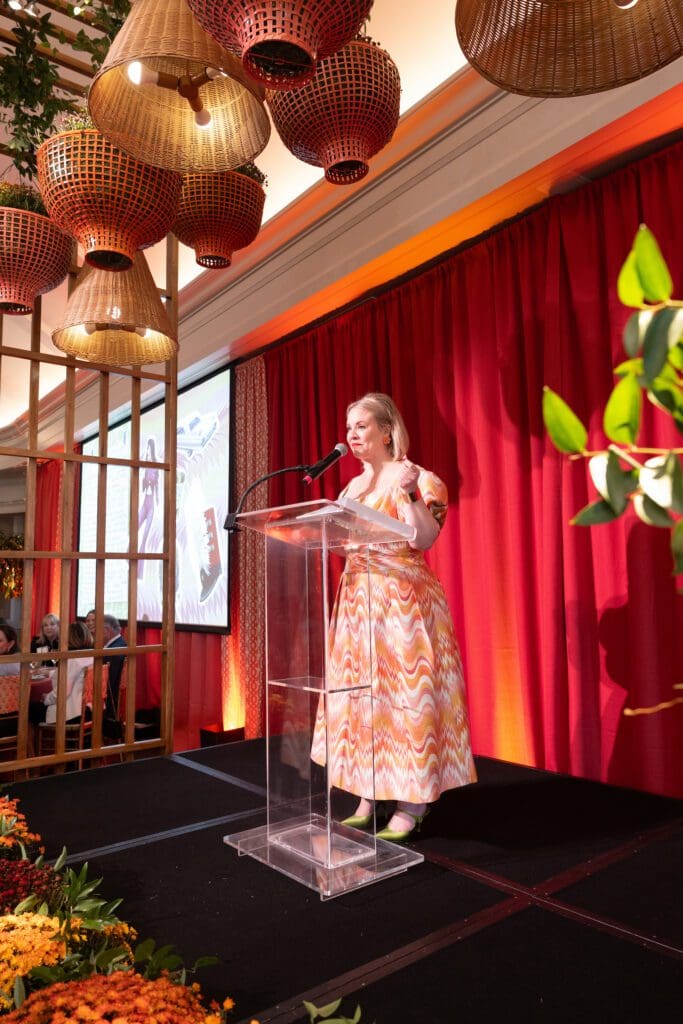Rebecca Gardner inspiring the audience at Houston Botanic Garden's 2025 Luncheon: Building Branches (Photo by Daniel Ortiz)