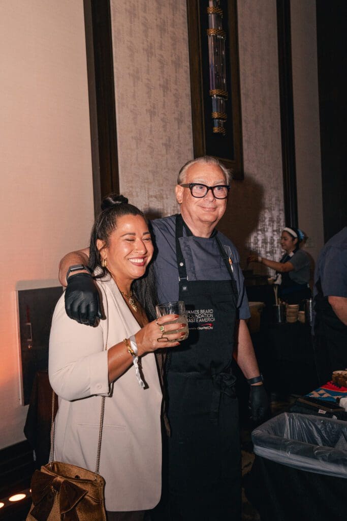 Chef David Skinner (right) with a guest  at James Beard Foundation's Taste America: Houston (Photo by Michael Anthony)