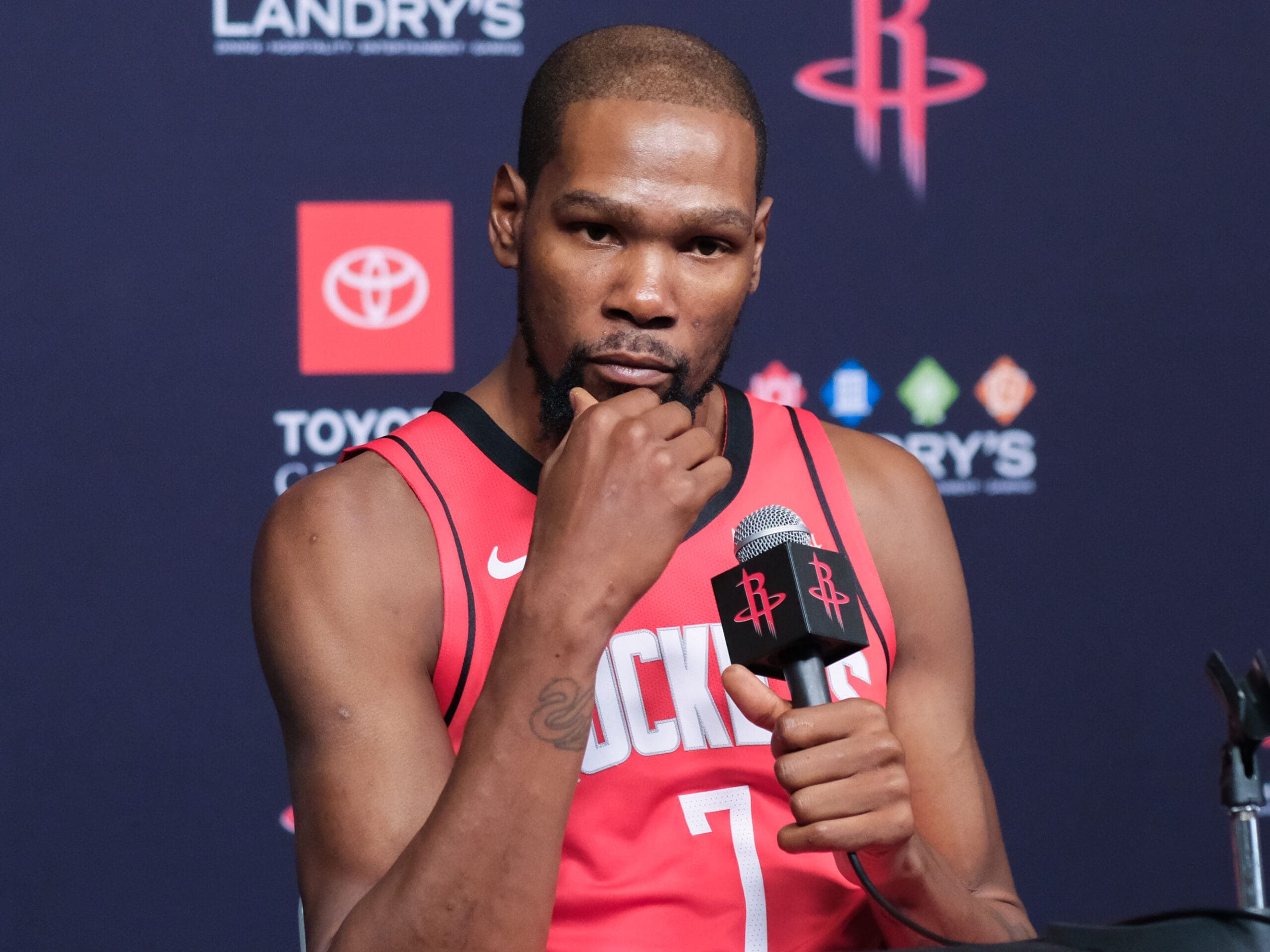 The Houston Rockets held their Media Day introducing 19-season NBA veteran Kevin Durant (7) and his teammates at Toyota Center