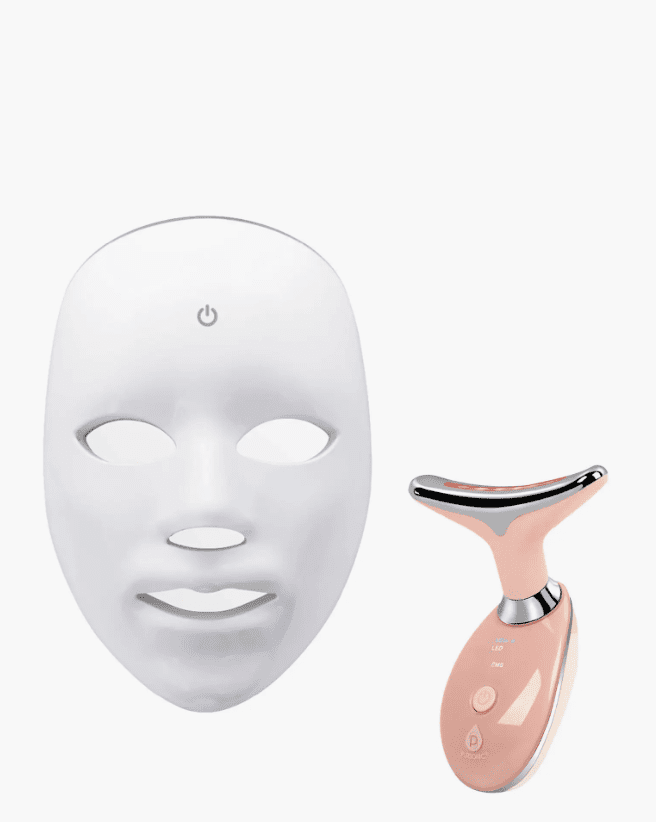 LED Glow Set - 7-in-1 LED Light Therapy Face Mask + 7-in-1 LED Face & Neck Sculpting Wand.
