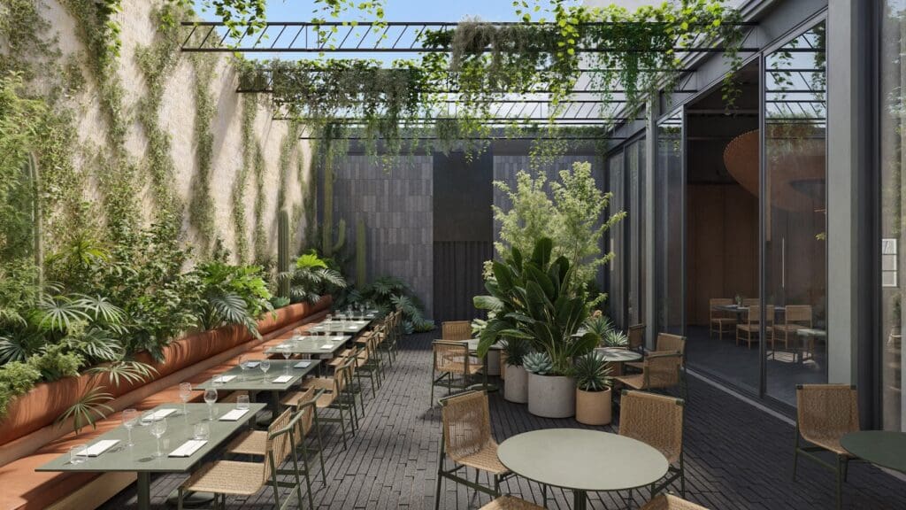 An architectural collaboration between two firms: JSa (Mexico City) and ch_Studio (Arlington, TX), the restaurant will include a main dining room, patio, and a speakeasy lounge. (Courtesy of Sueno)