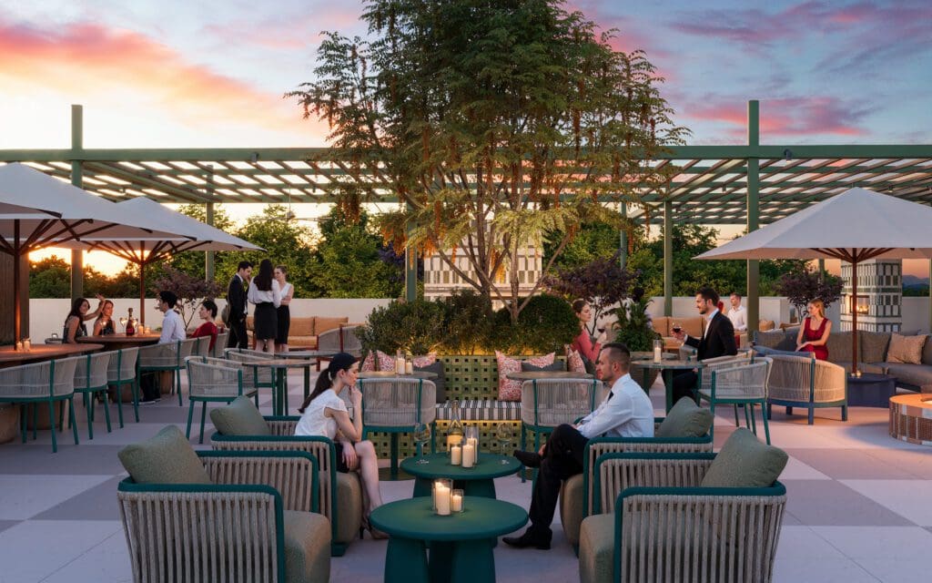 The terrace of Houston's 55 Seventy private wine and social club (Photo by (Renderings courtesy of Gin Design Group))