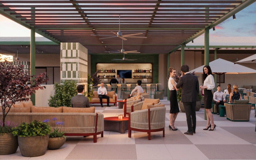 Another look at the roof top terrace of Houston's 55 Seventy private wine and social club (Photo by (Renderings courtesy of Gin Design Group))
