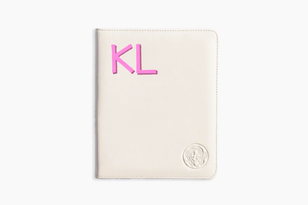 A personalized card folio can have hand painted initials added in a wide palette of colors.