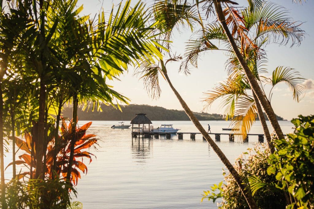 At breakfast, "Dock Man" reviews the Bula Board and announces all the activities you're participating in that day.  (Photo by Turtle Island)
