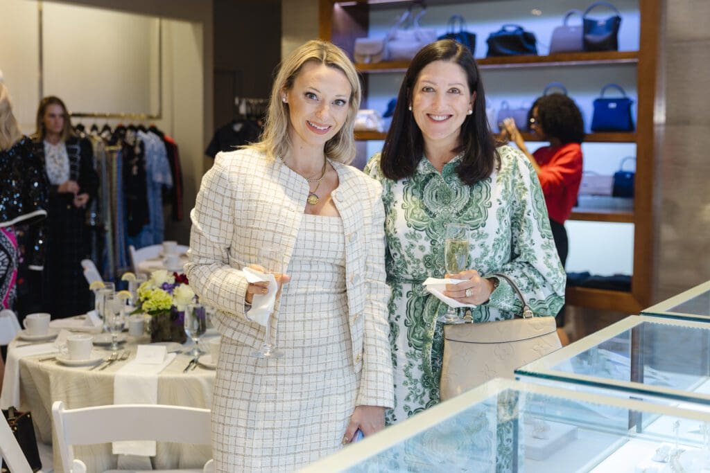 Samantha Plomer, Caroline Brown at the Elizabeth Anthony tea and trunk show with British designer Alice Temperley (Photo by Johnny Than)