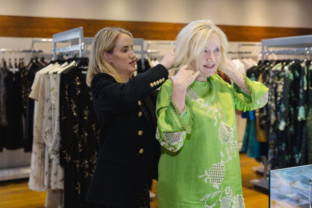 Fine jewelry designer Meredith Young, Christy Rowland at the Elizabeth Anthony tea and trunk show with Alice Temperley (Photo by Johnny Than)