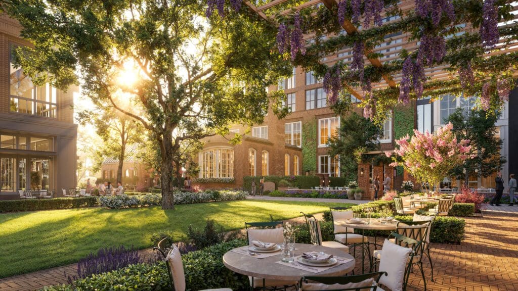 A glimpse into The RO Retail Village with the view toward The Birdsall (Rendering courtesy of The Boundary)