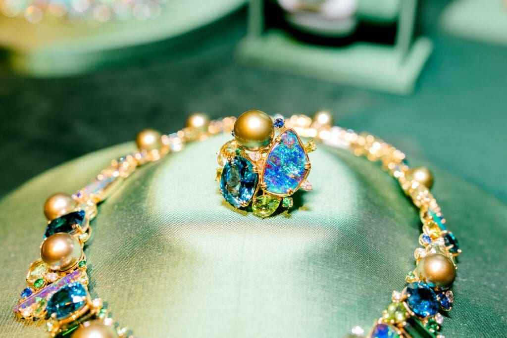 Atoll Opal and Blue Zircon ring by Margot McKinney (Photo by Canon Sawyer, Canon Elizabeth Photography)
