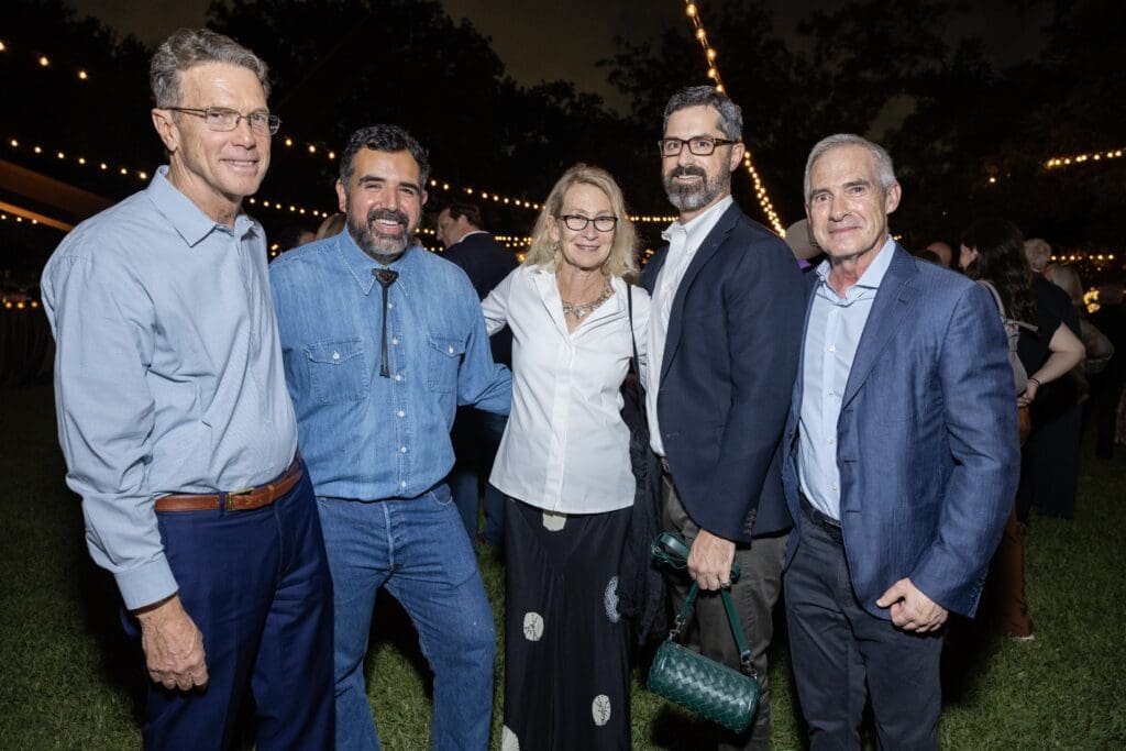 Guy Hagstette, Jaime Loera, Caroline Huber, George Johnston, Doug Lawing at the Menil Collection's Party in the Park (Photo by Jenny Antill Clifton)