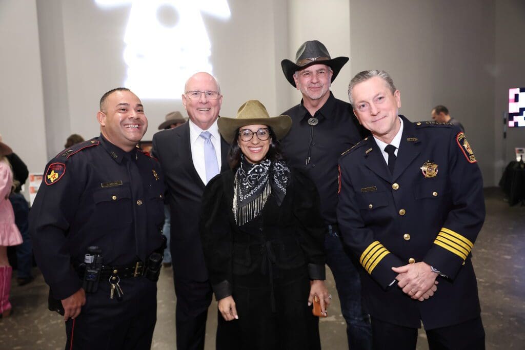 Assistant Chief Daniel Garza, Harris County Commissioner Tom Ramsey, Rania Mankarious, Andy Kahn, Constable Terry Allbritton at Crime Stoppers of Houston (Photo by Quy Tran)