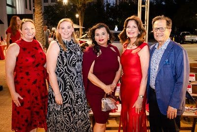 Heather Butsher, Katie Abbott, Veronica Sanchez, Dr. Julia Andrieni,  Dr. Robert Phillips at the Elizabeth Anthony 'Go Red for Women' fashion event (Photography by Christina Griffin, WDR Imagery)