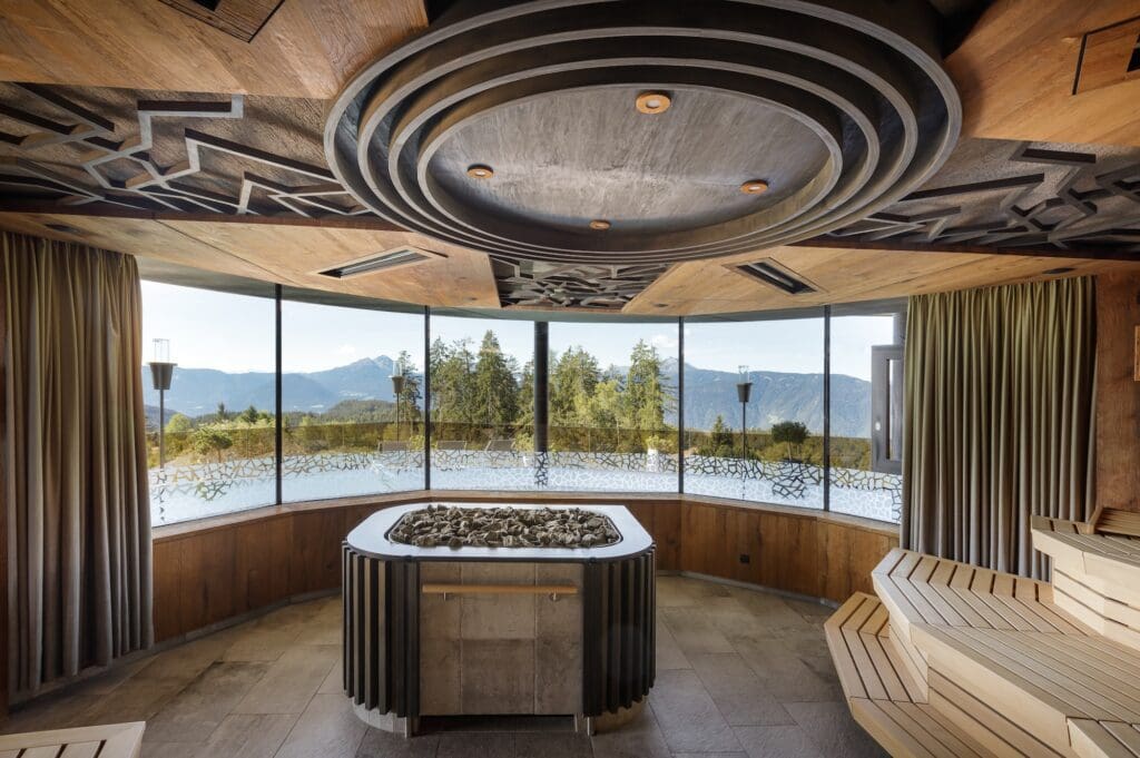 The Adults Only Spa at Chalet Mirabell boasts multiple saunas, steam rooms, cold plunges, whirl pools and cozy relaxation spaces. 