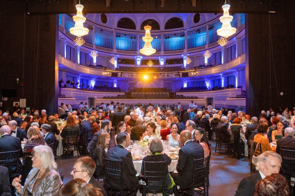 The gala dinner on Morrison Stage in Brockman Hall for Opera at Rice University's Shepherd School of Music. (Photo by Jacob Power)