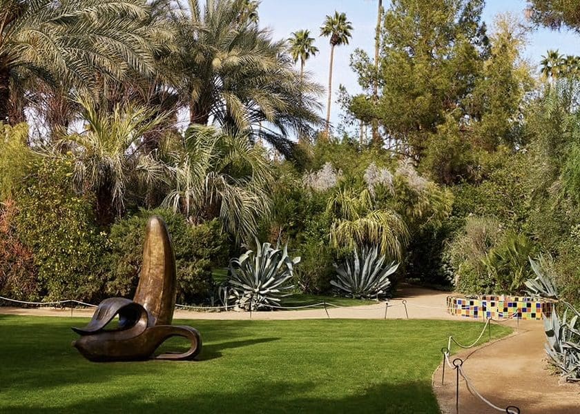 Formerly Gene Autry’s private California desert retreat, the 13-acre property has long captured the essence of Palm Springs glamour with added flair from installations like this Jonathan Adler banana sculpture.  (Photo by Parker Palm Springs)