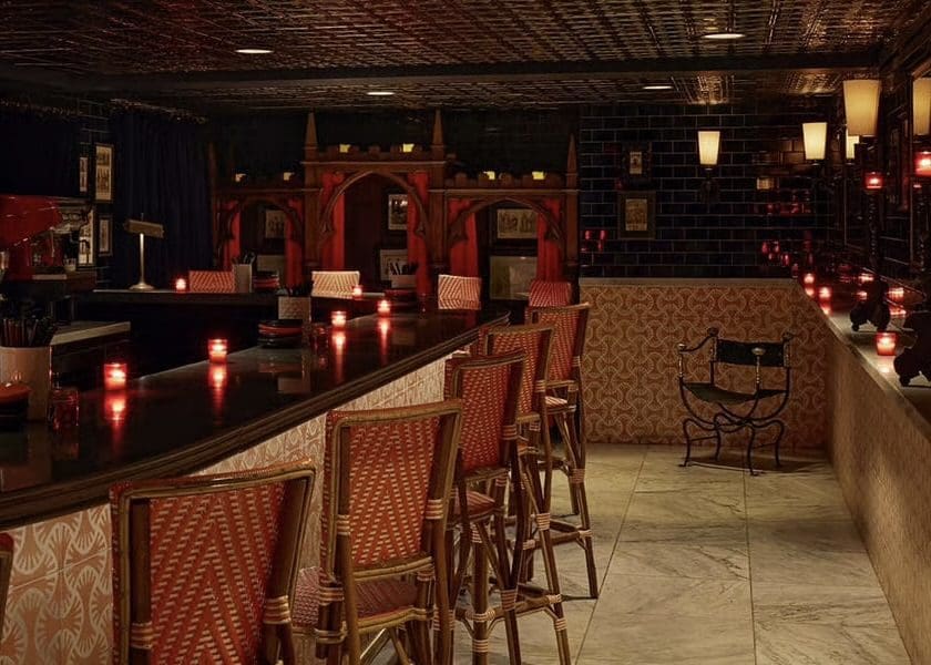 Counter Reformation, the hotel’s intimate wine bar, leans into moody lighting, small-production bottles, and a transportive old-world atmosphere.  (Photo by Parker Palm Springs)